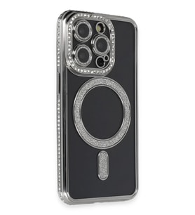 iPhone 14 Pro Max Kılıf Joke Simli Magneticsafe Kılıf - Gri