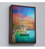 Çerçeveli Ortaköy Cami Ve Boğaz Köprüsü Yağlıboya Görünüm Kanvas Duvar Tablosu (Siyah)