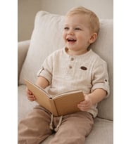 Katlanabilir Kollu Müslin Üst ve Pantolon Erkek Bebek İkili Set Takım Babyhola 2218 (Kahverengi)
