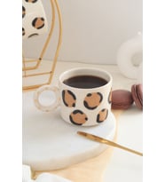 El Yapımı Leopar Desenli 24K Altın Dekorlu Seramik Mug 200ml