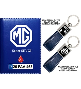 Plakanıza Özel MG Logolu Lacivert Ruhsat Kabı ve Anahtarlık