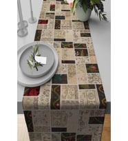 Bej Patchwork Desenli Premium Masa Örtüsü Runner RNR289
