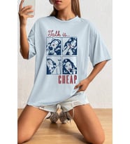 Unisex Talk is Cheap Baskılı Oversize Tshirt (Bebe Mavi)