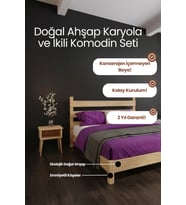 Natura Model Masif Ahşap Karyola ve 2 Adet Komodin Kolay Kurulum Fırınlanmış İthal Sibirya Çamı 100x200 Yatak Uyumlu 2 Adet Komodin