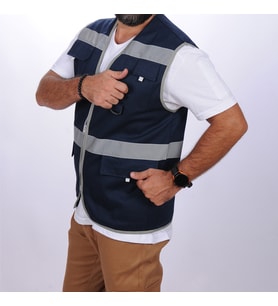 İşçi Çok Cepli Reflektörlü  Alet Yeleği   Lacivert (Renksiz)