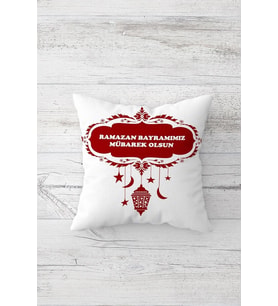 Ramazan Desenli Çift Tarafı Baskılı Gizli Fermuarlı Yastık Kılıfı Kırlent Koltuk Yastık Kılıfı (Beyaz)
