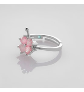 RevSilver Pembe Kuvars Manolya Çiçeği 925 Ayar Gümüş Kadın Yüzük Lüks Tasarım Free Size REV-KY-3022