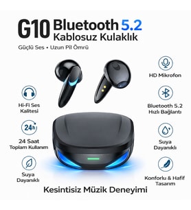 G10 Bluetooth 5.2 Kablosuz Kulaklık Hi-Fi Ses Oyuncu Kulaklığı Rgb Işıklı Çift Mikrofonlu 3 Modlu