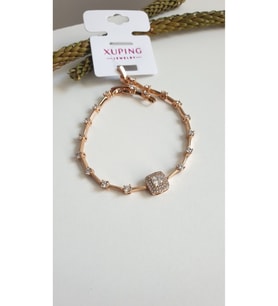 Baget Taşlı Rose Gold Renk Çelik Bileklik Xuping Antialerjik Kararmaz Seri 16 4 Cm Fmaccesories