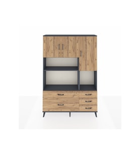 Arges Gardrop 8 Raflı 5 Çekmeceli 3 Kapaklı 132x30x195 Antrasit-Çam