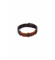 Yonca Kuru Kafa El Örgüsü Gerçek / Hakiki Deri Bileklik - Çıt Çıtlı - Turuncu & Mor - Unisex