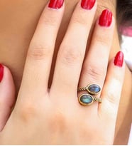 Doğal Taş Labradorit İkili Doğal Taşlı Antik Model Kadın Ayarlanabillir Yüzük euy75lbt (Gri)