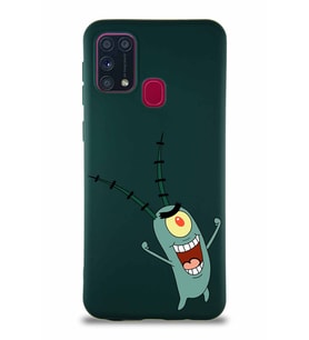 Samsung Galaxy M31 Soft Premier Kapak Plankton Tasarımlı Silikon Kılıf - Yeşil (Şeffaf)