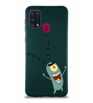 Samsung Galaxy M31 Soft Premier Kapak Plankton Tasarımlı Silikon Kılıf - Yeşil (Şeffaf)