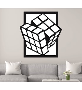 DEKOR TRENİ 3D Rubik  Küp Dekoratif Ahşap Tablo (Siyah)
