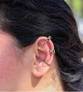 Vintage Antik 3'lü Deliksiz Ear Cuff Ayarlanabilir Kıkırdak Küpe Seti eukk8 (Sarı)