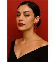 Rose Love El Yapımı Kırmızı Sallantılı Özel Tasarım Güllü Küpe