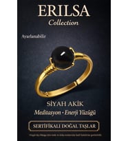 Sertifikalı Negatif Enerji Koruma Yüzüğü – Siyah Akik Taşı Ayarlanabilir Gold İnce Akrep Oğlak Burcu (Çok Renkli)