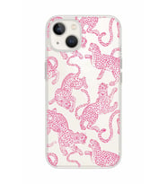 Iphone 14 Uyumlu Pembe Leopar Desenli Şeffaf Telefon Kılıfı