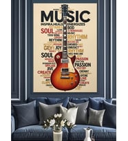 Müzik Gitar Notası Afiş Dekoratif Kanvas - Mdf Ahşap Tablo