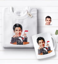 BK Gift Kişiye Özel Godfather Baba Karikatürlü Beyaz Tişört ve Kupa Seti-6 (Model 1)