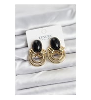 Mey İthalat® Pirinç Gold Renk Siyah Taşlı Vintage Kadın Küpe