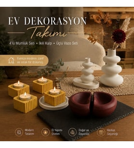 El Yapımı Dekoratif Ev Aksesuar Seti Vazo, Tepsi, Mumluk, Kalp Kase Hediyelik & Doğum Günü Hediyesi