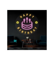 Happy Birthday Yazılı Pasta Figürlü Neon Tabela