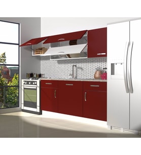 Decoraktiv Prestij 220 MDF Hazır Mutfak Dolabı - Tezgah Dahil - Parlak Beyaz (Bordo)