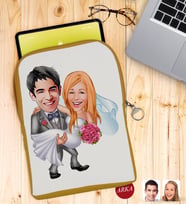 BK Gift Kişiye Özel Evleniyoruz Karikatürlü Taşınabilir Koruyucu Tablet Kılıfı & Organizer Çanta - Sarı-7