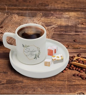 BK Gift Kişiye Özel Sunum Tabaklı Çiçek Tasarımlı Türk Kahvesi Fincanı Model 11