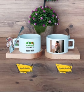 Petrol ve Doğalgaz Mühendisi Kupa Bardak Ahşap Altlıklı Kısa Fotoğraflı Mühendisler Günü Hediyesi