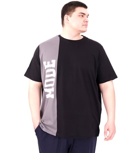 Mode XL Büyük Beden Erkek T-Shirt Parçalı U25501 Siyah