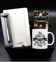 Kişiye Özel Beyaz Defter & Beyaz Touch Pen & Alerya Colombia Filtre Kahve & Coffee Kupa Hediye Seti