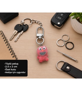 Pembe Mini Sevimli Canavar Charm - Peluş Figürlü Çanta Aksesuarı Hediye