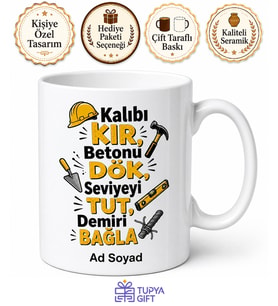İnşaatçı Jargonu Yazılı Komik Baskılı Kupa Bardak Hediye İnşaat Mühendisi