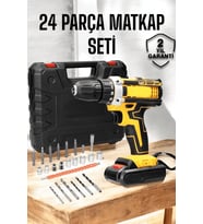 Çift Bataryalı Metal Dişli Darbeli Şarjlı Matkap Seti 24w Güç Ve 24 Parça Aksesuar