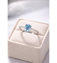 Kadın Gümüş Yüzük Mavi Topaz Taşlı Şık Zarif Ayarlanabilir 925 Ayar Gümüş Yüzük