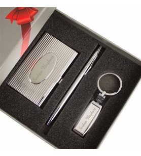 İsme Özel Lüx Kartvizitlik Anahtarlık ve Kalem Seti Silver