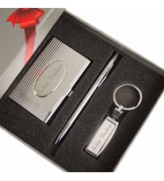 İsme Özel Lüx Kartvizitlik Anahtarlık ve Kalem Seti Silver