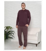 Pijamoni Erkek Battal Düğme Yaka Penye Uzun Kol  Pijama Takımı 6720/18 - 1 Adet (Mürdüm)