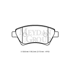 RENAULT MEGANE- 2- 03/09; ÖN FREN BALATASI (KABLOSUZ)(DİSK) (136,6X59,2X17,5) (FMK) 7701207672