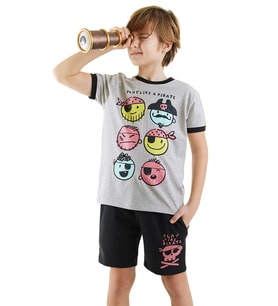 Pirate Erkek Çocuk T-shirt Şort Takım (Gri)