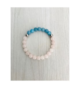 MK TASARIM Gerçek Pembe Kuvars & Mavi Kuvars Taşı Bileklik – MKT.1.101.24 (Doğal Taş, Boyasız) (Çok Renkli)