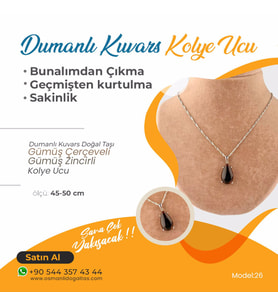Dumanlı Kuvars Doğaltaş Kolye Ucu, Gümüş zincirle birlikte KU033