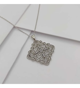 Gümüş Yaşam Çiçeği Zirkon Taşlı Kolye 925 Ayar