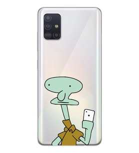 Samsung Galaxy A71 Uyumlu Squidward Selfie Tasarımlı Şeffaf Telefon Kılıfı