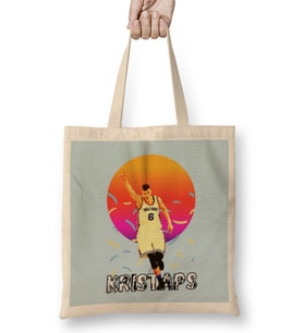 Kristaps Porzingis Vintage Art - Legend Basketball Gift Bez Çanta Uzun Saplı