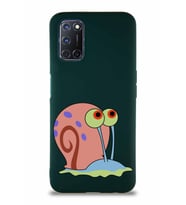 Oppo A52 Soft Premier Kapak Salyangoz Gary Tasarımlı Silikon Kılıf - Yeşil (Şeffaf)