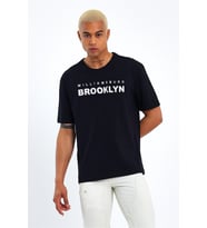 Erkek Bisiklet Yaka Willams.Brooklyn Baskılı Tshirt SPR25TS31 (Siyah)